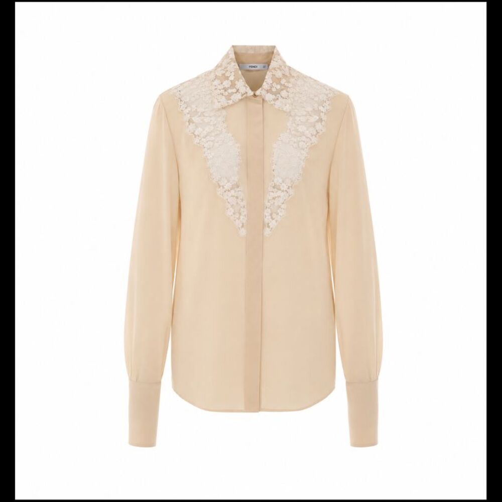 Fendi Women Georgette Shirt With Peonia Lace Detail